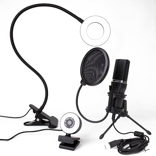Live Streaming Kit- Perfect for Streaming Video Games on Twitch, YouTube, Podcasts and Working from Home. Includes 1920x1080p Webcam, Professional USB Microphone, and One LED Multi-Color Ringlight