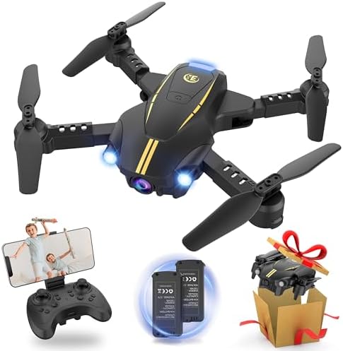 Eluhito Drones for Kids Adults with 1080P HD FPV Camera, Foldable Mini Drone for Beginner, RC Toy Gifts Quadcopter with Throw to Go, Auto Rotation, 3D Flips, Headless Mode, Emergency Stop, 2 Batteries