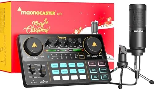 MAONO Podcast Equipment Bundle Audio Interface All-in-One Podcast Production Studio with 3.5mm Microphone for Live Streaming, Podcast Recording, PC, Smartphone MaonoCaster (Christmas Gift Bundle)