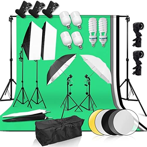 2x3m Background Support System 50x70cm Softbox Umbrellas Continuous Lighting Kit for Studio Product Shoot Photography (D Kit)