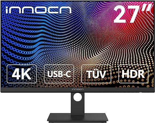 INNOCN 27 Inch 4K Monitor Computer UHD 3840 x 2160 LCD IPS Display, HDR400, USB Type C DP HDMI PC Monitor, 1.07B+ Colors, Built-in Speakers, Pivot/Height Adjustable Stand, Black