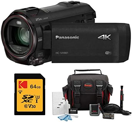 Panasonic HC-VX981K 4K Ultra HD Camcorder Bundle with Gadget Bag with Accessory and Cleaning Kit anf 64GB SDXC Memory Card (3 Items)